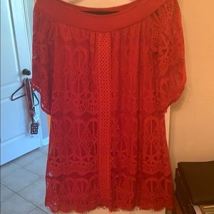 Red lace sleeveless dress